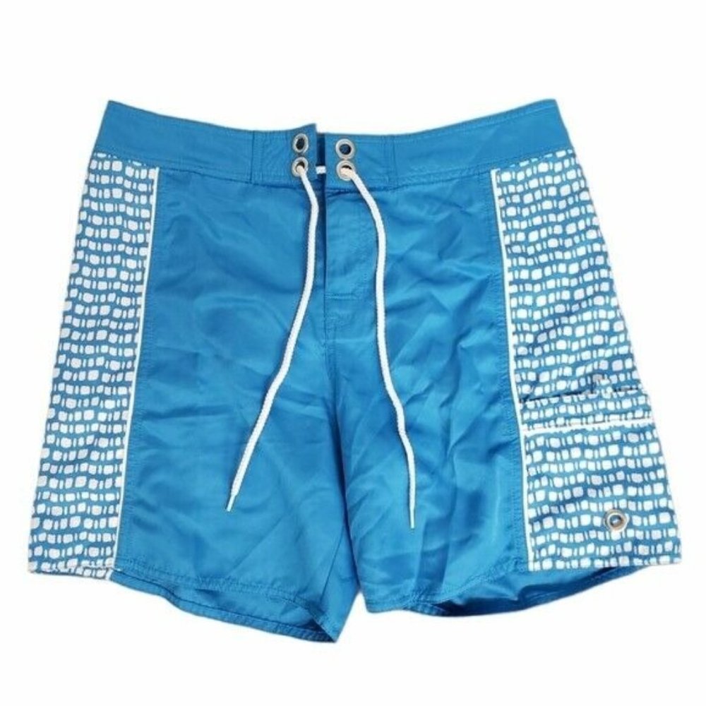 Eddie Bauer Unlined Swim Trunks Blue and White Board Shorts